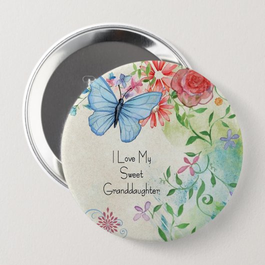 Badge Rond 10 Cm J'Aime Ma Petite-Fille Douce, (Devant & derrière)