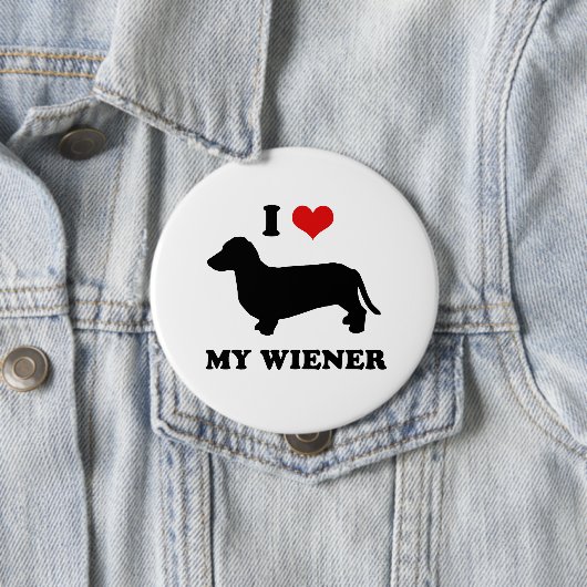 Badge Rond 10 Cm J'aime ma saucisse (En situation)