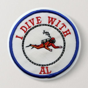 Badge Rond 10 Cm Je plonge avec le bouton d'AL
