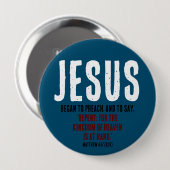 Badge Rond 10 Cm Jésus Commença À Prêcher. Matthieu 4:17 Océan Bleu (Devant & derrière)
