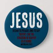Badge Rond 10 Cm Jésus Commença À Prêcher. Matthieu 4:17 Océan Bleu (Devant)