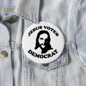 Badge Rond 10 Cm Jésus vote démocrate (En situation)