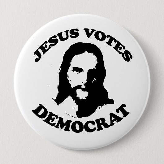 Badge Rond 10 Cm Jésus vote démocrate (Devant)