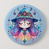 Badge Rond 10 Cm Jolie reine bohème avec Arrière - plan bleu | (Devant)