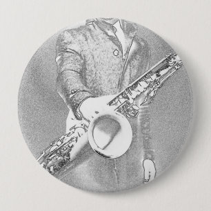 Badge Rond 10 Cm joueur de saxophone