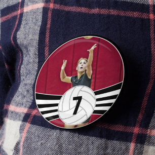 Badge Rond 10 Cm Joueur de volley-ball Customisé photo & numéro Jer