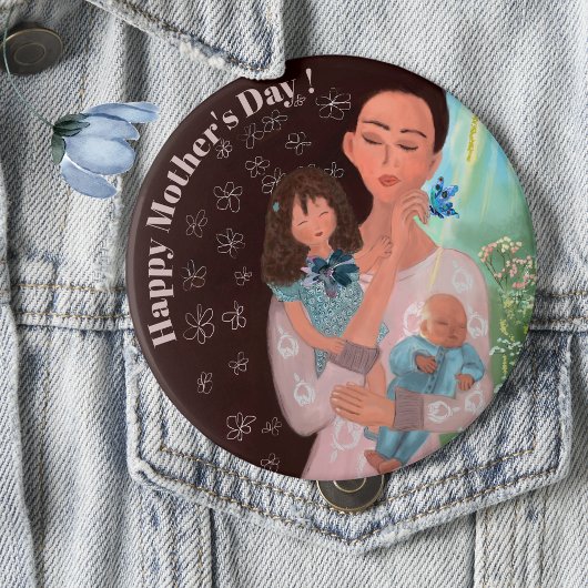 Badge Rond 10 Cm Joyeuse fête des mères avec les enfants Bouton