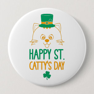 Badge Rond 10 Cm Joyeuse Saint-Catty's Day - Cute Cat Leprechaun