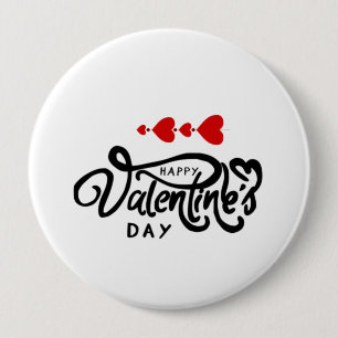Badge Rond 10 Cm Joyeuse Saint-Valentin calligraphie Cœurs Rouges F