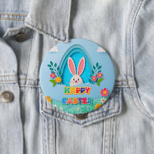 Badge Rond 10 Cm Joyeuses Pâques Lapin de Pâques fantaisiste et f