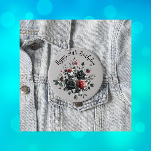 Badge Rond 10 Cm Joyeux 50e anniversaire Roses rouge et noir  