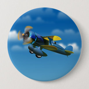 Badge Rond 10 Cm Joyeux Anniversaire avion vintage dans un ciel ble