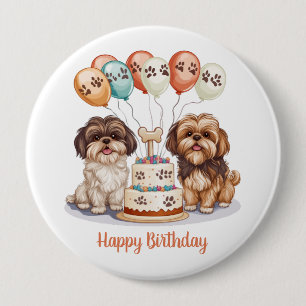Badge Rond 10 Cm Joyeux anniversaire Chih Tzu Chiens Anniversaire G
