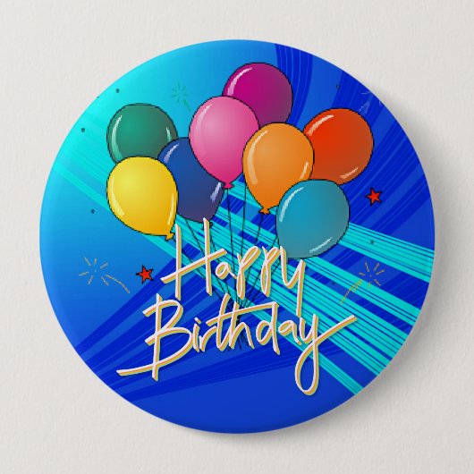 Badge Rond 10 Cm Joyeux anniversaire, design coloré populaire, (Devant)