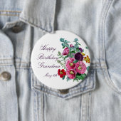 Badge Rond 10 Cm Joyeux anniversaire Hollyhocks   (En situation)