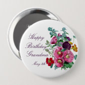 Badge Rond 10 Cm Joyeux anniversaire Hollyhocks   (Devant & derrière)