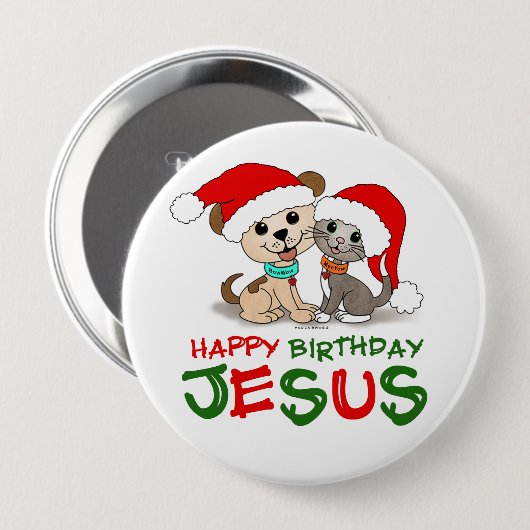 Badge Rond 10 Cm Joyeux anniversaire Jésus (Devant & derrière)