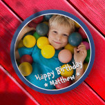 Badge Rond 10 Cm Joyeux Anniversaire Moderne Simple Photo<br><div class="desc">Ce design simple et moderne est composé de typographie serif et d'ajouter une photo personnalisée.</div>