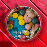 Badge Rond 10 Cm Joyeux Anniversaire Moderne Simple Photo<br><div class="desc">Ce design simple et moderne est composé de typographie serif et d'ajouter une photo personnalisée.</div>