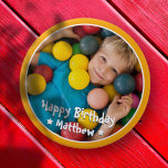 Badge Rond 10 Cm Joyeux Anniversaire Moderne Simple Photo<br><div class="desc">Ce design simple et moderne est composé de typographie serif et d'ajouter une photo personnalisée.</div>