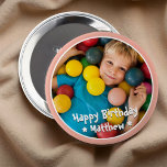 Badge Rond 10 Cm Joyeux Anniversaire Moderne Simple Photo<br><div class="desc">Ce design simple et moderne est composé de typographie serif et d'ajouter une photo personnalisée.</div>