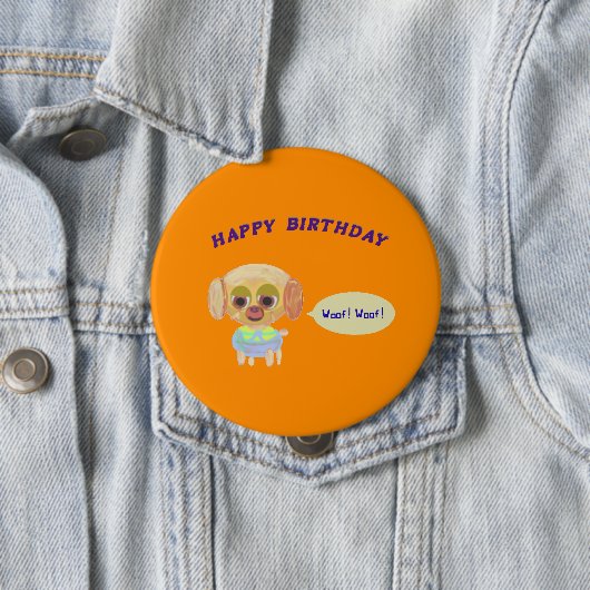 Badge Rond 10 Cm Joyeux anniversaire Orange (En situation)