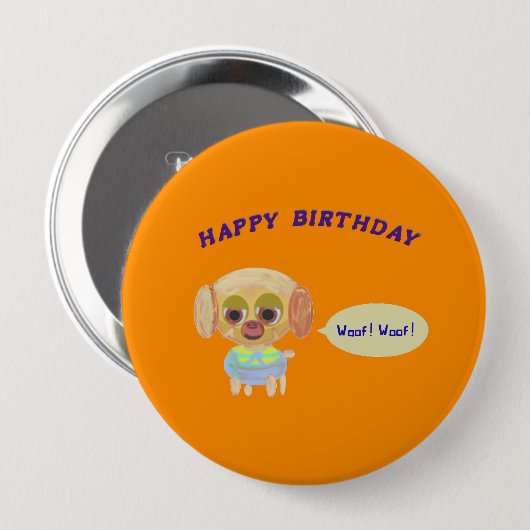 Badge Rond 10 Cm Joyeux anniversaire Orange (Devant & derrière)