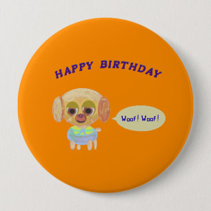 Badge Rond 10 Cm Joyeux anniversaire Orange