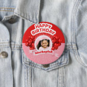 Badge Rond 10 Cm Joyeux Ballons d'anniversaire rose et rouge photo (En situation)