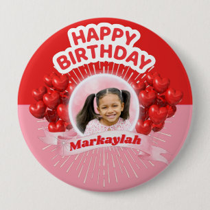 Badge Rond 10 Cm Joyeux Ballons d'anniversaire rose et rouge photo