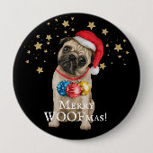 Badge Rond 10 Cm Joyeux Carlin WOOFmas Chien sous les étoiles (Devant)