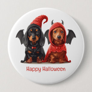 Badge Rond 10 Cm Joyeux Halloween Dachshund Chiens Devil Bat