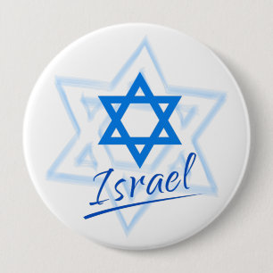 Badge Rond 10 Cm Joyeux Israel Independence Day Blue Star de David