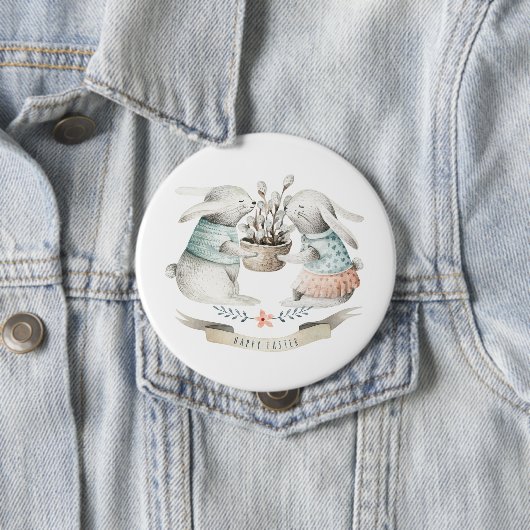 Badge Rond 10 Cm Joyeux lapins mignons de Pâques en amour (En situation)