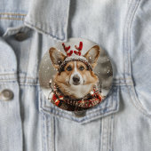 Badge Rond 10 Cm Joyeux Noël Pembroke Welsh Corgi Chien (En situation)