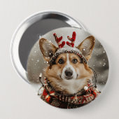 Badge Rond 10 Cm Joyeux Noël Pembroke Welsh Corgi Chien (Devant & derrière)