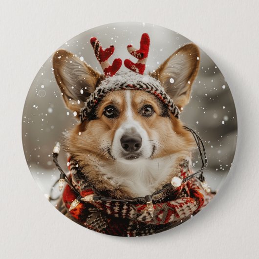 Badge Rond 10 Cm Joyeux Noël Pembroke Welsh Corgi Chien (Devant)