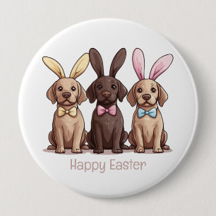 Badge Rond 10 Cm Joyeux Pâques Labrador Retriever Chiens Bunny Ears