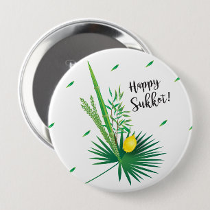 Badge Rond 10 Cm Joyeux Sukkot Lulav et Motif d'aquarelle Etrog