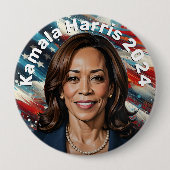 Badge Rond 10 Cm Kamala Harris et American Flag (Devant)