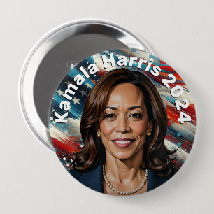 Badge Rond 10 Cm Kamala Harris et American Flag