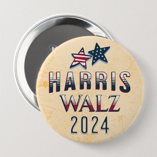 Badge Rond 10 Cm Kamala Harris et Tim Walz 2024 (Devant & derrière)