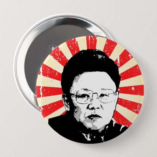 Badge Rond 10 Cm Kim Jong Il (Devant & derrière)