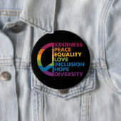 Badge Rond 10 Cm Kindness Peace Equality Love Inclusion Hope Divers (En situation)