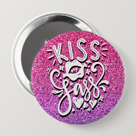 BADGE ROND 10 CM KISS MON SASS PARTIES SCINTILLANT PERSONNALISÉE TY (Devant & derrière)