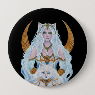 Badge Rond 10 Cm La déesse égyptienne Bastet avec chat par Renee La