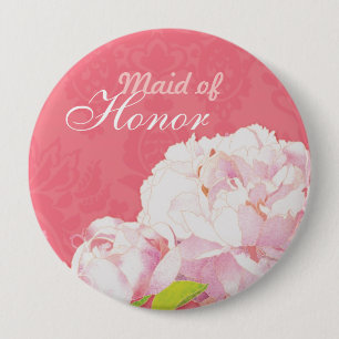 Badge Rond 10 Cm La femme d'honneur Mariage de Peony rose