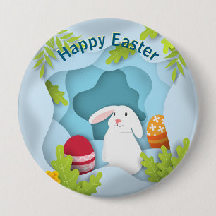 Badge Rond 10 Cm Lapin de Pâques Moderne Joyeuses Pâques I Œuf de P