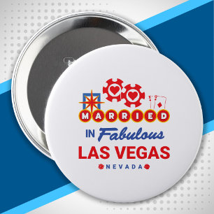 Badge Rond 10 Cm Las Vegas Mariage - Couple Marié À Vegas