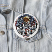 Badge Rond 10 Cm Le Fox parmi les poulets (En situation)